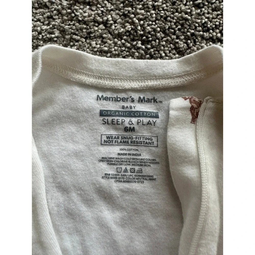 Members Mark Baby Organic Cotton Sleep and Play Highland Cow Footie Sleeper 6M